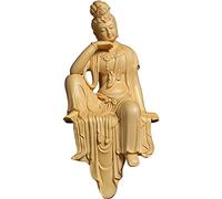 RLKHXBS Tabletop Buddha Statue Boxwood 13cm Guanyin Bodhisattva Decor Wood Protect House Peace Wealth Decoration Suitable for Office Hotel? Decorative Statue