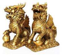 RLKHXBS Tabletop Chinese Feng Shui Gold Qi Lin/Chi Lin Kylin Statues Decoration,Brass and Decor Prosperity Figurine,Attract Wealth and Good Luck Handicraft
