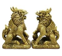 RLKHXBS Tabletop Decorative Fengshui Handmade Brass Kylin Statue Collectible Qi Lin Chinese Dragon Horses - Pair/2pcs Decoration-Medium