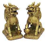 RLKHXBS Tabletop Decorative Fengshui Handmade Brass Kylin Statue Collectible Qi Lin Chinese Dragon Horses - Pair/2pcs Decoration-Medium