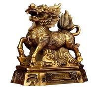 RLKHXBS Tabletop Feng Shui Chi Lin/Kei Loon/Qi Lin Kirin Statue Ornaments, Pure Copper Crafts Kirin Ornaments Furnishings, for Office Decoration Housewarming Congratulation Gift,A~right: 12cm