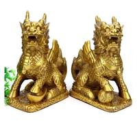 RLKHXBS Tabletop Feng Shui Chi Lin/Kylin Wealth Prosperity Statue, Copper Wealth a Pair Kirin Statue Decoration, Lucky Decoration Attract Wealth and Good Luck,M