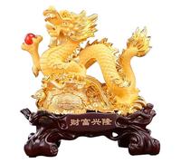 RLKHXBS Tabletop Feng Shui Dragon Statue Decoration, Chinese Royal Dragon Statue Resin Crafts Ornaments, Luck Success Decoration Gift Collectible Ornament,Natural