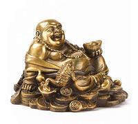 RLKHXBS Tabletop Figurines Brass Sitting Laughing Buddha with Money Frog Protect House Peace Wealth Decoration Lucky Decoration Prosperity Decor