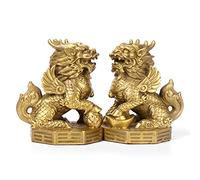 RLKHXBS Tabletop Pure Copper Gossip Kirin Two-Piece Decoration Chinese Charm for Prosperity Wealth Creative Gifts Craft Collection,Brass