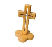 RLKHXBS Tabletop Wood Standing Cross Ornament with Stand Decoration Versatile Elegant Wood Crucifix for Bedroom Desktop Anniversary, Hollow Flower Base