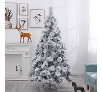 RLKHXBS Velvet Snow Covered Artificial 5Ft Encryption Home Pine Needles Snowflakes Metal Stand Easy Assembly Without Decorations