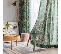RLKHXBS Vintage Dark Green Floral Farmhouse Semi Blackout Boho Curtains,84 Inchs Length Cotton Linen Blend Bohemian Drapes Pinch Pleated for Living Room Bedroom,1 Panle,84" W x 84" L