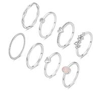RLMOON 8PCS 14K Gold/Silver Plated Stacking Ring Set for Women Teen Dainty Thumb Stackable Rings Gold Heart CZ Statement Rings Plain Band Size 4-11, Metal, No Gemstone