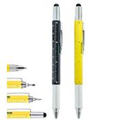 RLMVGBX 6 in 1 Multi Tool Pen 2 Pcs, Aluminium Multitool Pen with Stylus Ruler Spirit Level Screwdrivers, Cool Gadget for DIY Office Engineer Carpenter