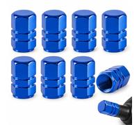 RLMVGBX Aluminium Tyre Valve Caps, 8-Pack, Blue | 8 blue aluminium valve caps with rubber gaskets. Universal fit for cars, bikes, motorbikes & SUVs. Hand-tighten.