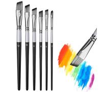 RLMVGBX Angled Flat Brushes, 6 pcs, Nylon, Sizes 2-12 | 6-pc angled flat brush set, sizes 2-12, nylon, birch handles. Smooth laydown for acrylic, watercolour, oil & gouache.