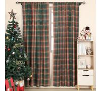 RLoncomix Check Plaid Pattern Curtains Green Scottish Tartan Vintage Window Curtain Panel Semi Blackout Farmhouse Rod Pocket Window Drapes for Holiday Living Room Kitchen, 2 Panels, 52 x 63 Inch