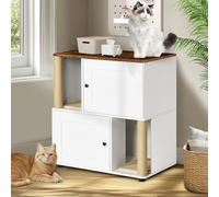 RLRO Cat Litter Box Enclosure for 2 Cats, Double Cat Litter Box Enclosure with Scratch Mat, Hidden Litter Box Furniture Cat Cabinet, Large Cat Litter Box, Fit Most of Litter Box, White