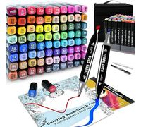 RLS 48Pcs Colored Marker Set, Paint Pens, Colouring Pens for Kids & Adults, New Generation Dual Tip, Artist Marker Pens for Drawing, Sketching, with Carrying Case and Storage Base