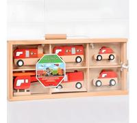 RLS 6Pcs Wooden Car Toys Truck Set, Construction Vehicles Council Highway with Brigade Rescue Hospital Rapid Response Vehicles with storage box (Hospital Rapid Response Vehicles)
