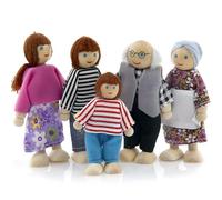 RLS 6pcs Wooden Puppet Toys Cartoon Family Dolls Figures for Children Playhouse Gift for Boys And girls 3+