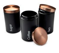 RLS Black Set of 3 Tea, Coffee, Sugar canisters Storage Container Set for Kitchen Accessories & Essentials | Black & Copper