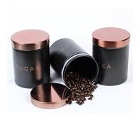 RLS Black Set of 3 Tea, Coffee, Sugar canisters Storage Container Set for Kitchen Accessories & Essentials | 1.1L Black & Copper