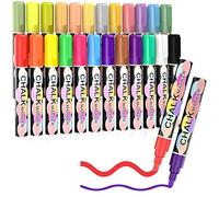 RLS Liquid Chalk Markers Erasable, 24 Colour Neon Chalk Markers Pens for Chalkboard Reversible Nibs Reversible 6mm Fine Round or Chisel Tip, Wipeable Blackboard Pens for Non-Porous Blackboard, Glass,