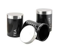 RLS Set of 3 Airtight Tea Sugar and Coffee Storage Canister set Jars, Black
