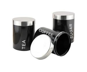 RLS Set of 3 Airtight Tea Sugar and Coffee Storage Canister set Jars, Black