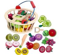 RLS Wooden Fruit Cutting Toy, Pretend Play Food Sets for Children Kitchen Grocery Store, Wooden Toy Kitchen Accessories, Toddlers Fruit and Veg Toys, Gift For Boys Girls 3+ Years old