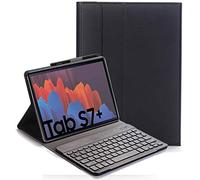 RLTech Keyboard Case for Samsung Galaxy Tab S7+ - (AZERTY Layout), Ultra Slim Flip with Removable Wireless Keyboard Stand Case Cover for Samsung Galaxy Tab S7+ 12.4" T970/975/976 2020, Black