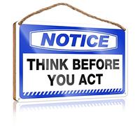 RLVH Bathroom Decor Sign Notice Think Before You Act Wooden Sign Wooden Hanging Wall Sign Bathroom Funny Signs(15X28CM)