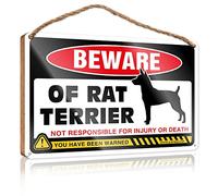RLVH Bathroom Funny Signs Beware Of Rat Terrier Wooden Sign Front Door Wooden Sign Front Door Hanging Decor(15X28CM)