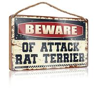 RLVH Door Sign For Front Door Outside Beware Of Attack Rat Terrier Wooden Sign Bathroom Decor Wall Art Funny Bar Signs(20X30CM)