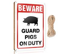 RLVH Friend Signs For Home Decor Beware! Guard Pigs On Duty Wooden Sign Porch Decorations Outdoor Office Sign For Door Woo(20X30CM)