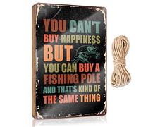 RLVH Funny Desk Live Signs You Can'T Buy Happiness But Can A Fishingpole Wooden Sign Gifts For Husbands Door Signs For Home Funny(20X30CM)