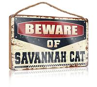 RLVH Funny Man Cave Signs Beware Of Savannah Cat Wooden Sign Funny Hunting Gifts New Home Gifts For Home(23X35CM)