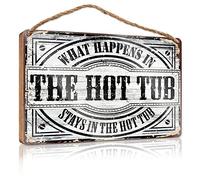 RLVH Funny Office Door Signs What Happens In The Hot Tub Stays In The Wooden Sign Welcome Sign Hanging Wooden Sign Diy(15X28CM)