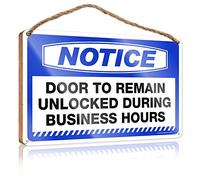 RLVH Funny Wooden Signs Notice Door To Remain Unlocked During Business Hours Wooden Sign Boys Room Decor Farm House Decorations(23X35CM)