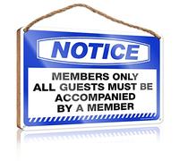 RLVH Hangding Wood Sign Notice Members Only All Guests Must Be Accompanied By A Member Wooden Sign Bathroom Funny Decor Funny Door Hanging Signs(15X28CM)