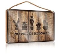 RLVH Hanging Door Sign Plaque No Pricks Allowed Wooden Sign Hanging Wooden Plaque Funky Home Decor(20X30CM)