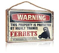 RLVH Home Sign For Front Porch Warning This Property Is Protected By A Highly Trained Ferrets Wooden Sign Funny Desk Live Signs Boys Bedroom Decor(20X30CM)