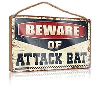 RLVH Mancave Signs And Decor Beware Of Attack Rat Wooden Sign Office Signs For Desk Funny Summer Decor(20X30CM)