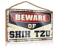 RLVH Mancave Signs And Decor Beware Of Shih Tzu Wooden Sign Office Signs For Desk Funny Summer Decor(15X28CM)