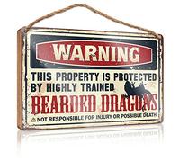 RLVH Porch Signs Outdoor Warning This Property Is Protected By A Highly Trained Bearded Dragon1 Wooden Sign Funny Bathroom Decor Small Hanging Sign(20X30CM)