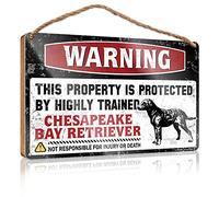 RLVH Sayings On Wooden Signs Warning This Property Is Protected By A Highly Trained Chesapeake Bay Retriever Wooden Sign Plaque Sign Office Decor For Men(23X35CM)