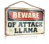 RLVH Spring Signs For Front Porch Beware Of Attack Llama Wooden Sign Welcome Sign For Front Porch Standing Boys Room De(20X30CM)