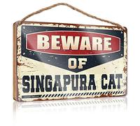 RLVH Vintage Bathroom Sign Beware Of Singapura Cat Wooden Sign Wooden Signs For Crafts Front Porch Fall Decor(23X35CM)