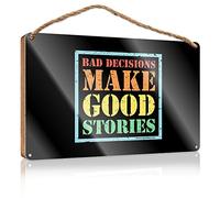 RLVH Wooden Hanging Wall Sign Bad Decisions Make Good Stories Wooden Sign Summer Decor Home Sweet Home Signs Wall Decor(15X28CM)