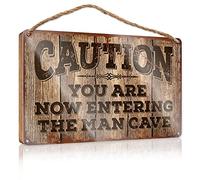 RLVH Wooden Hanging Wall Sign Caution! You Are Now Entering The Man Cave Wooden Sign Summer Decor Home Sweet Home Signs Wall Decor(15X28CM)