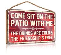 RLVH Wooden Hanging Wall Sign Come Sit On The Patio With Me The Drinks Are Cold And The Friendship Is Free Wooden Sign Summer Decor Home Sweet Home Signs Wall Decor(15X28CM)