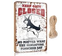 RLVH Wooden Hanging Wall Sign Keep Gate Closed No Matter What The Miniature Pinscher Say Wooden Sign Summer Decor Home Sweet Home Signs Wall Decor(23X35CM)