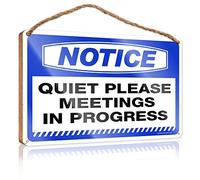 RLVH Wooden Hanging Wall Sign Notice Quiet Please Meetings In Progress Wooden Sign Summer Decor Home Sweet Home Signs Wall Decor(23X35CM)